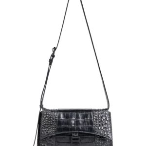 Balen.ciaga Downtown XS, Crocodile Embossed Calfskin Bag, Designer Shoulder Bag, High-Quality Leather Bag