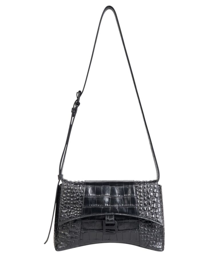 Balen.ciaga Downtown XS, Crocodile Embossed Calfskin Bag, Designer Shoulder Bag, High-Quality Leather Bag