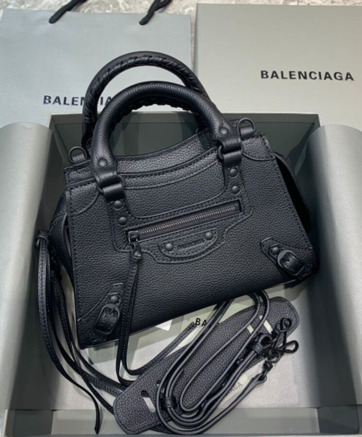 Balen.ciaga Neo Classic, Neo Classic Mini Bag, Black Calfskin Handbag, Luxury Handbag, Designer Bag