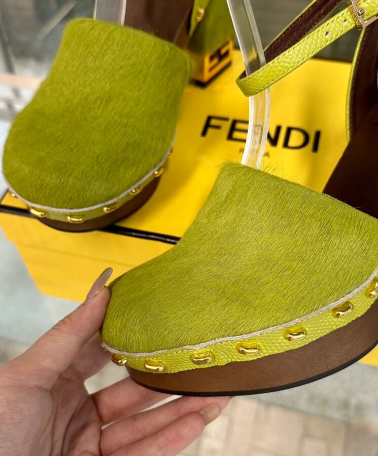 Fen.di Women's Baguette, Pony Skin Clogs, Luxury Footwear.