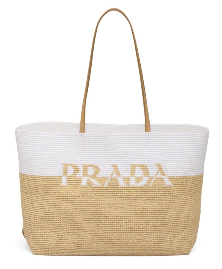 Pra.-da Raffia And Leather Tote Bag 1BG442 Apricot