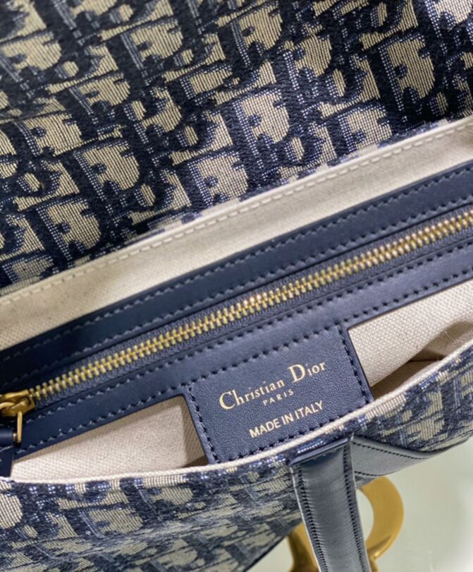 Di.ar Saddle Bag, Luxury Shoulder Bag, Dark Blue Di.ar Bag, Di.ar Oblique Jacquard Bag