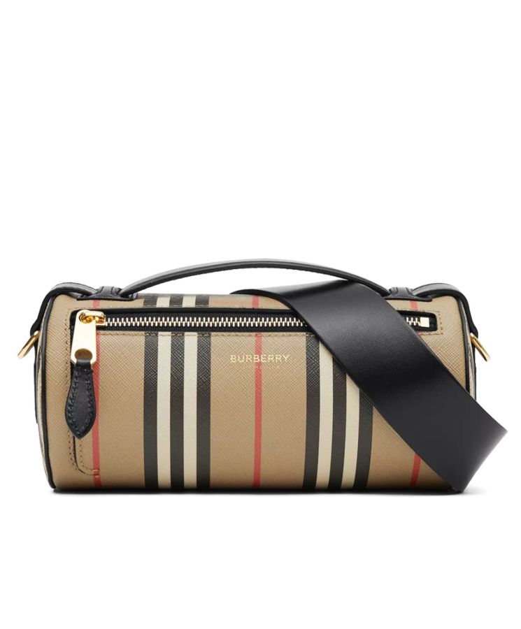 Bur.berri The Icon Stripe E-canvas and Leather Barrel Bag Apricot