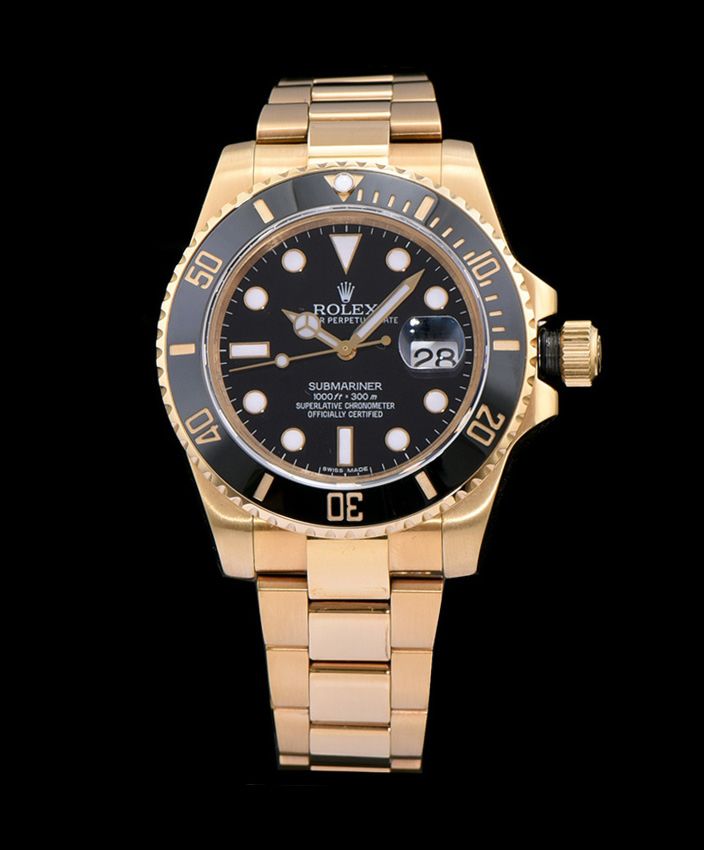 Ro.le.x Gold Submariner Watch Black