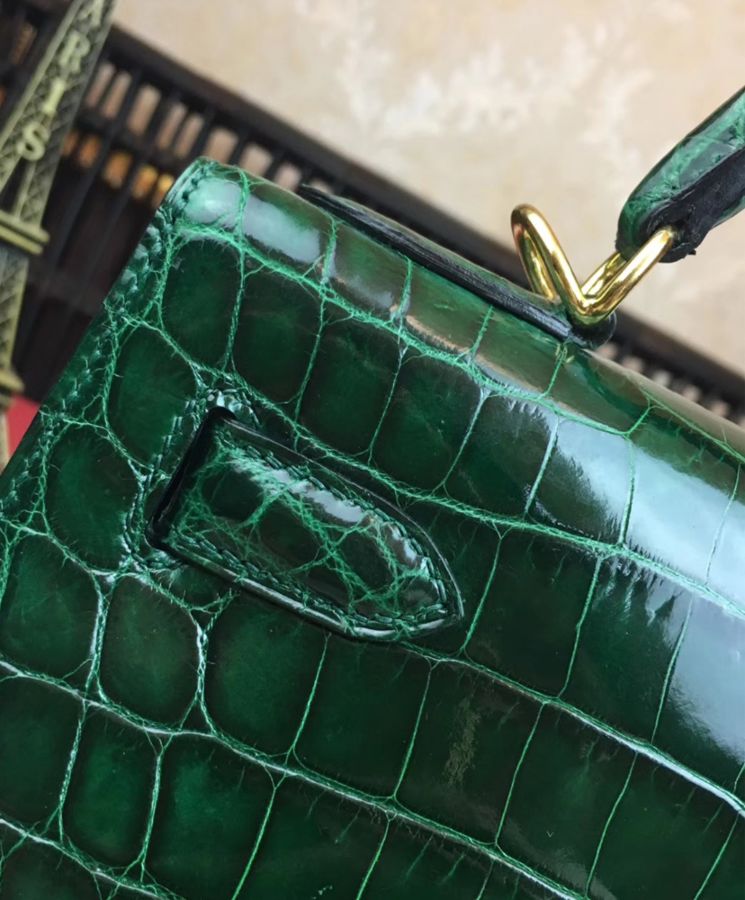 Her..mes Kelly Bag 32 Crocodile leather Green