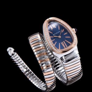 Bvl.gar 18-carat pink-gold, Luxury Steel Watch, Quartz Movement, Blue Opaline Dial, Pink Rubellite, Bvl.gar-Bvl.gar Collection.