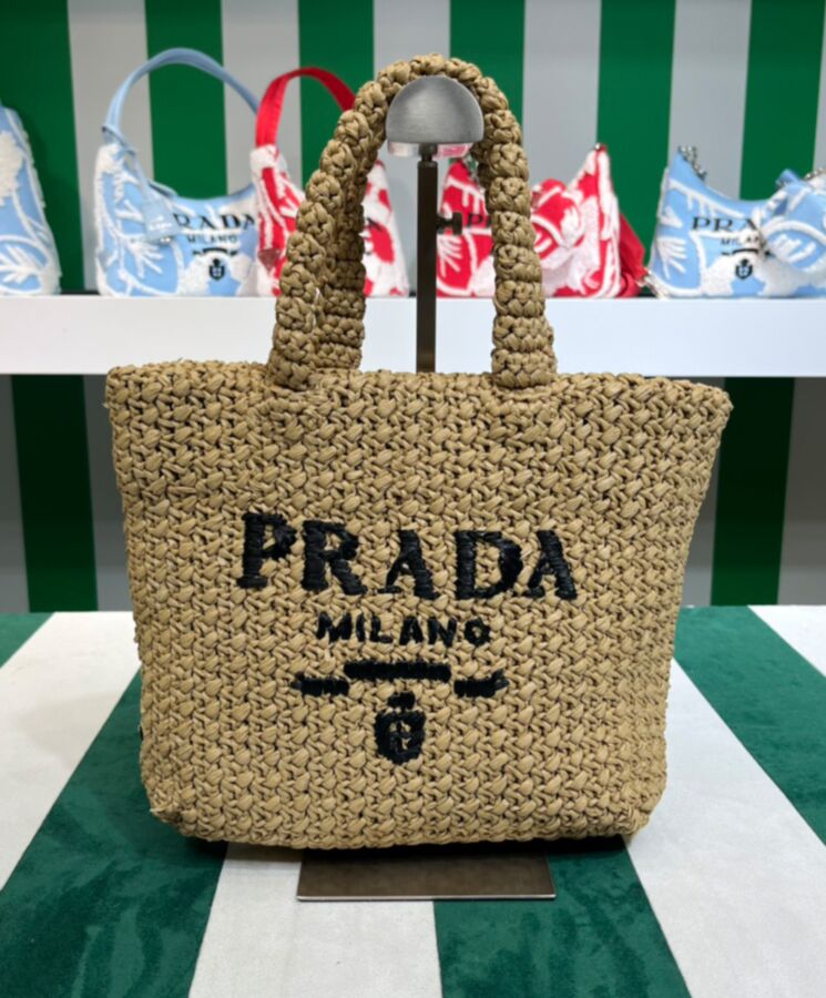 Pra.-da Small Raffia Tote Bag Apricot