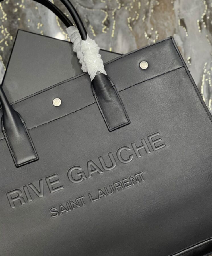 Saint.Lau.rent Rive Gauche Small Tote Bag In Smooth Leather Black