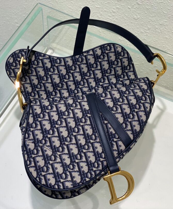 Di.ar Saddle Bag, Luxury Shoulder Bag, Dark Blue Di.ar Bag, Di.ar Oblique Jacquard Bag