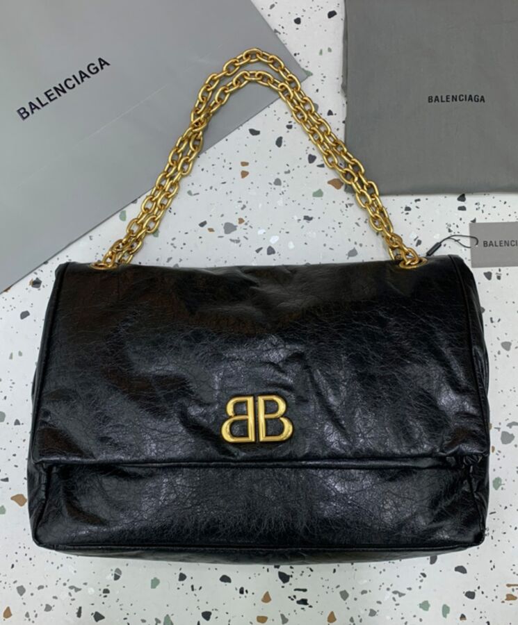 Balen.ciaga Monaco Large Chain Bag Black