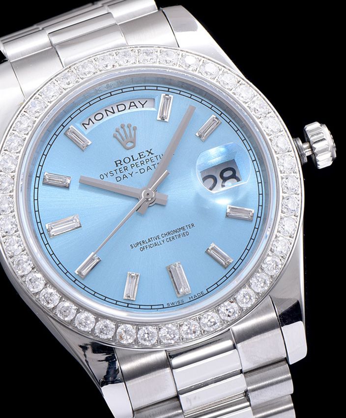 Ro.le.x Stainless Steel President Watch With Diamond Blue