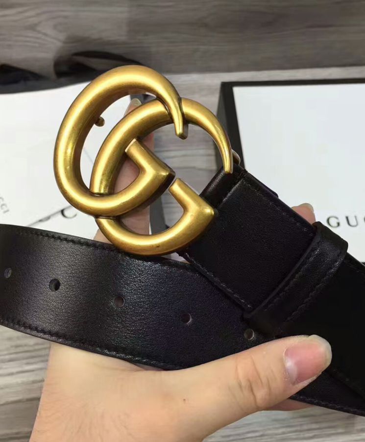 G.U.C.C Leather belt with double G buckle for man Black