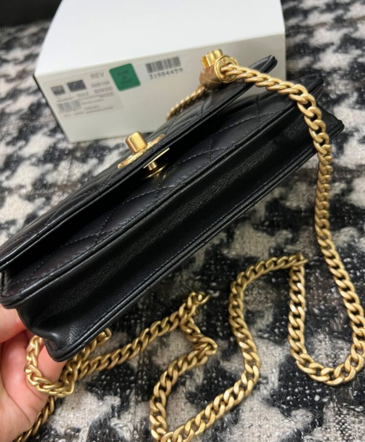 Cha.nel Wallet On Chain AP3043, Black Cha.nel Wallet, Luxury Leather Wallet