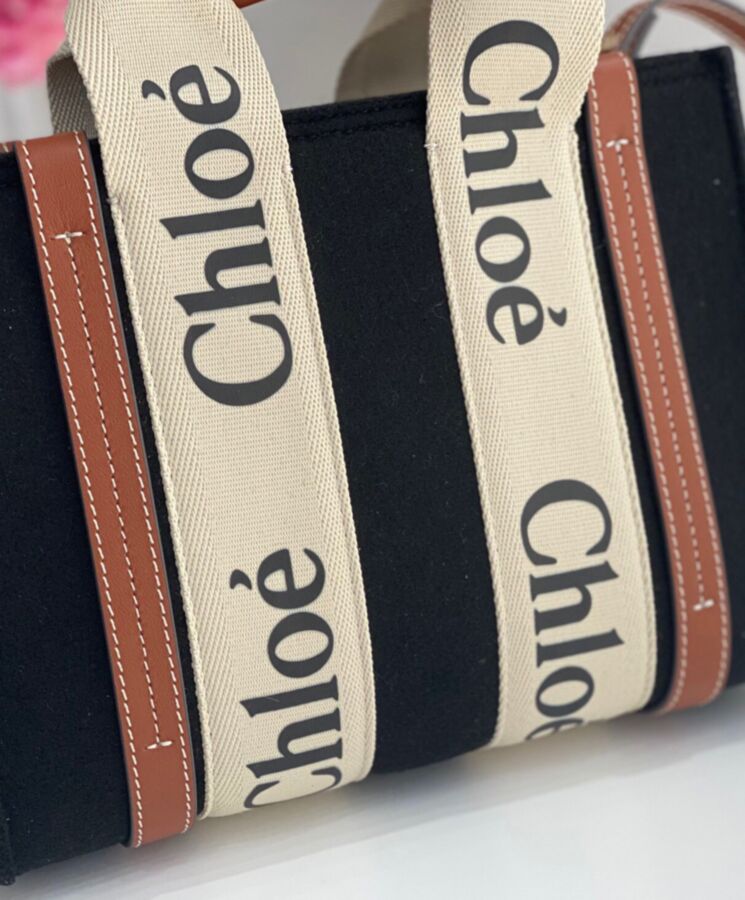 chl.oe Small Woody, Black Tote Bag, Stylish Women's Bag, Versatile Calfskin Bag