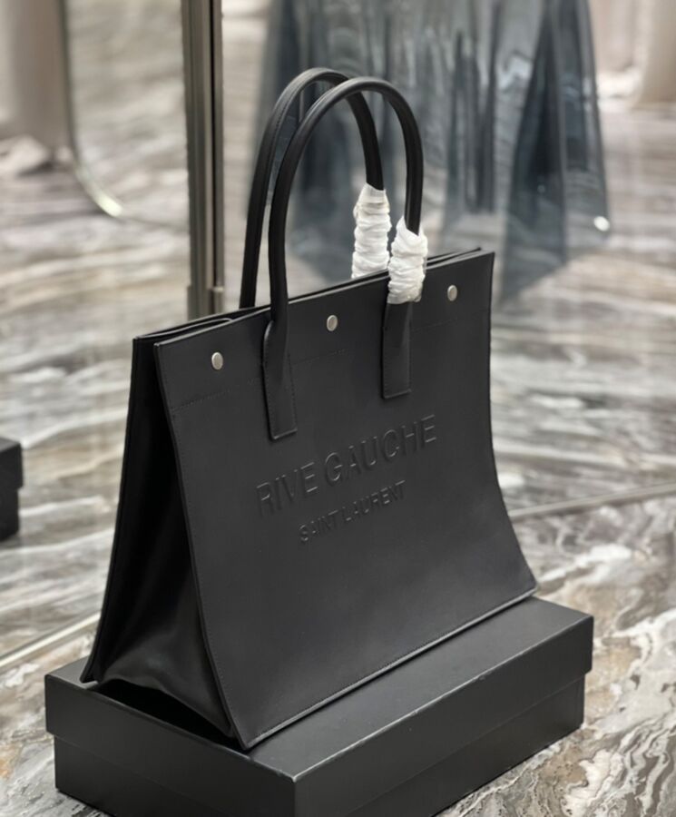 Saint.Lau.rent Rive Gauche Small Tote Bag In Smooth Leather Black