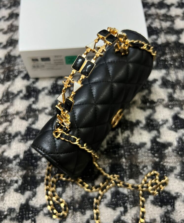 Cha.nel Flap Phone Holder, Luxury Phone Case, Lambskin Phone Holder, Cha.nel AP2946, Black Phone Holder