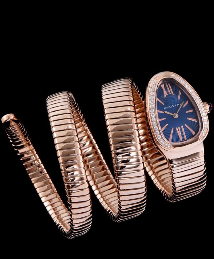 Bvl.gar Rose-gold Stainless Steel Diamond Watch Blue