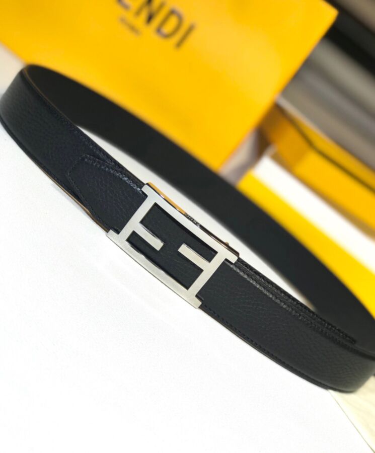 Fen.di Leather Belt, Black Leather Belt, Luxury Fashion Accessory