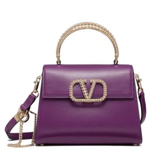 Valen.tino Small Vsling, Calfskin Handbag, Jewel Handle Bag, Luxury Designer Bag, Valen.tino Garavani Bag