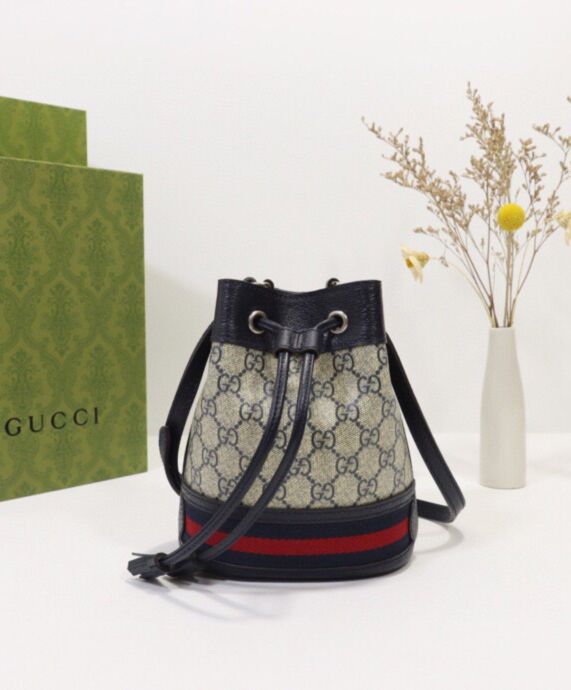 G.U.C.C Ophidia Mini GG Bucket Bag 550620 Dark Blue