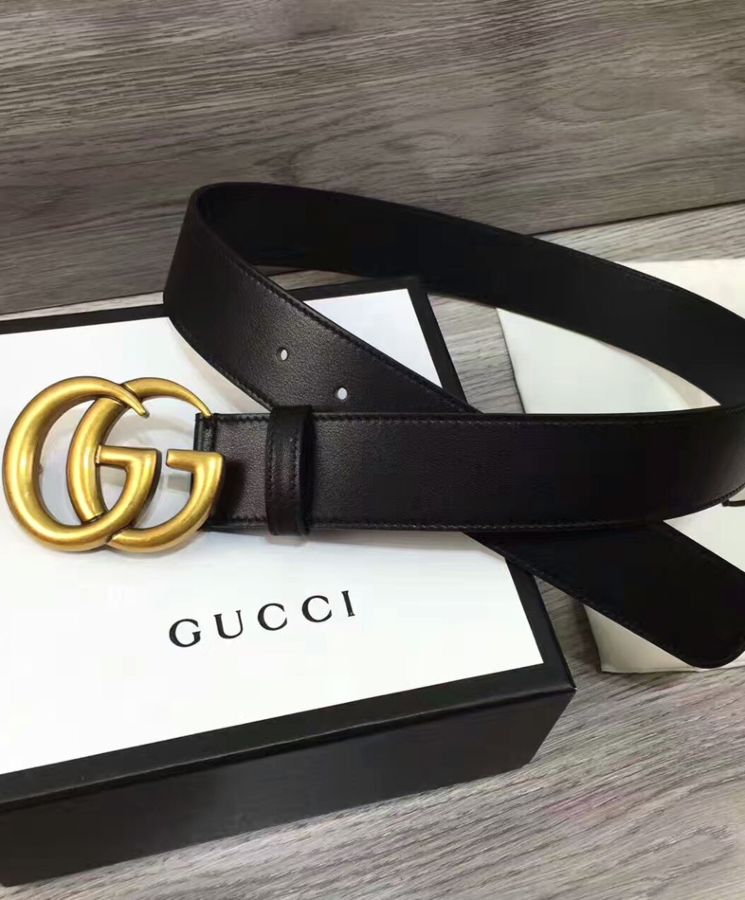 G.U.C.C Leather belt with double G buckle for man Black