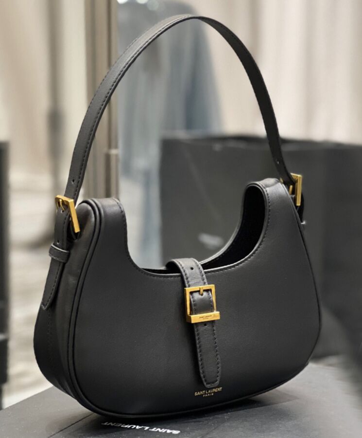 Saint.Lau.rent Le Fermoir Hobo Bag In Shiny Leather 672615 Black