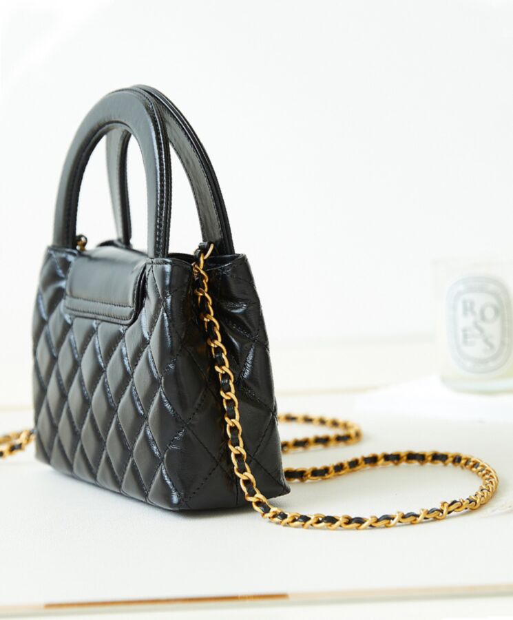 Cha.nel Mini Shopping Bag, AS4416 Black, Shiny Aged Calfskin, Gold-Tone Metal, Luxury Handbag