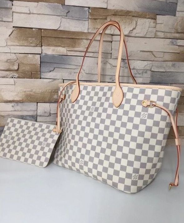 L.*V Damier Canvas Neverfull Tote N41361 White