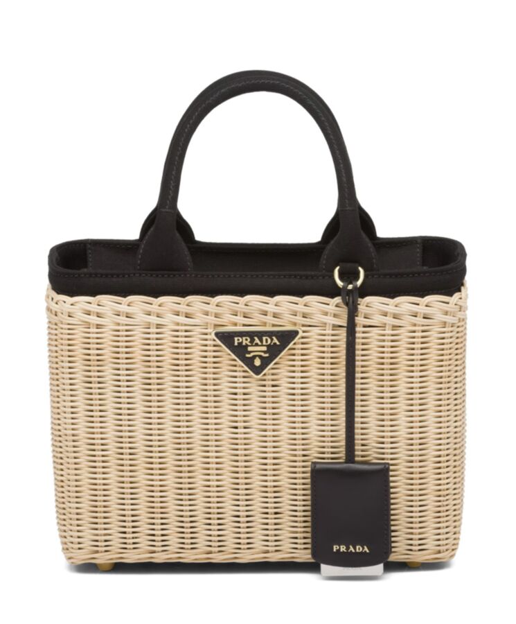 Pra.-da Wicker And Canvas Tote 1BG835 Black