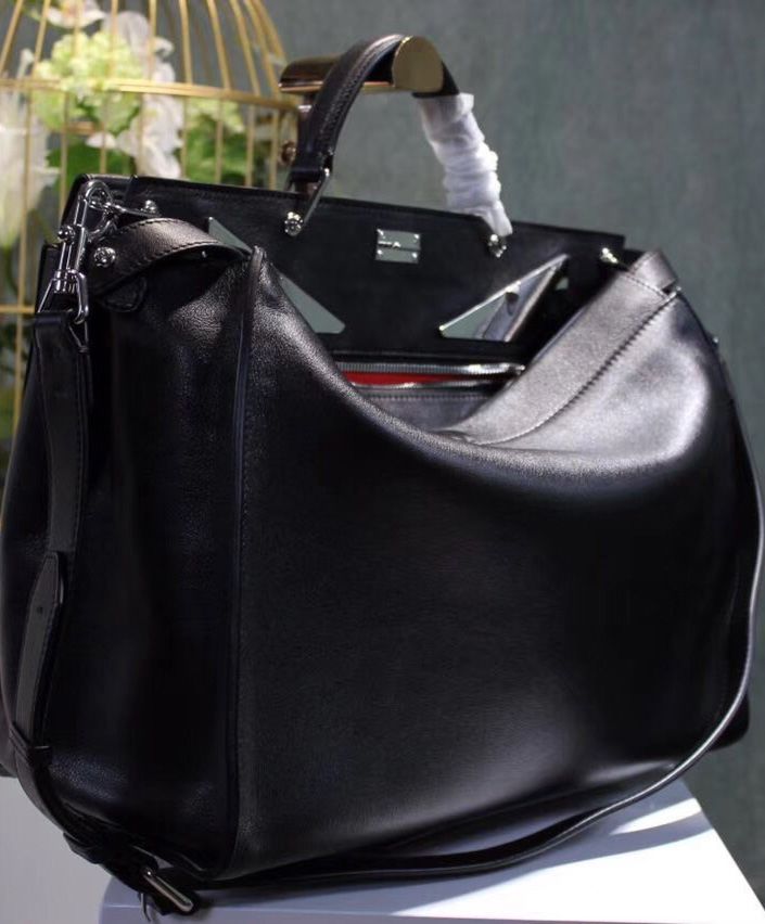 Fen.di Peekaboo Fit Smooth black leather bag 7VA4069 Black