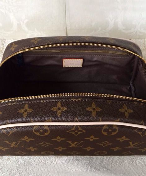 L.*V Canvas Double Zipper Opening Toiletry Bag M47624 Brown