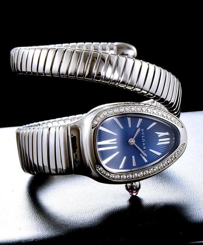 Bul.gary sliver tone stainless steel and diamond watch Blue