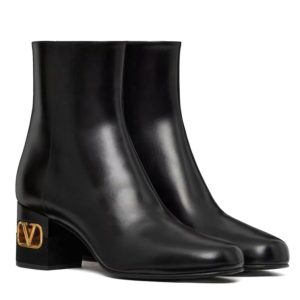 Valen.tino Garavani Heritage, Calfskin Ankle Boot, Black 60MM Boot, Luxury Leather Boots