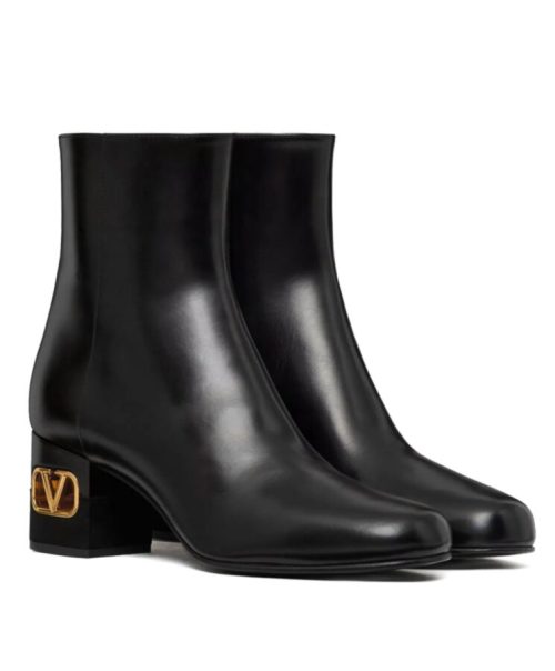 Valen.tino Garavani Heritage, Calfskin Ankle Boot, Black 60MM Boot, Luxury Leather Boots