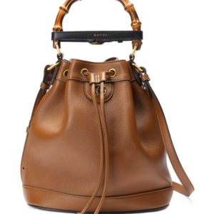 G.U.C.C Diana Small, Luxury Leather Bag, Bamboo Handles Bag, G.U.C.C Bucket Bag.