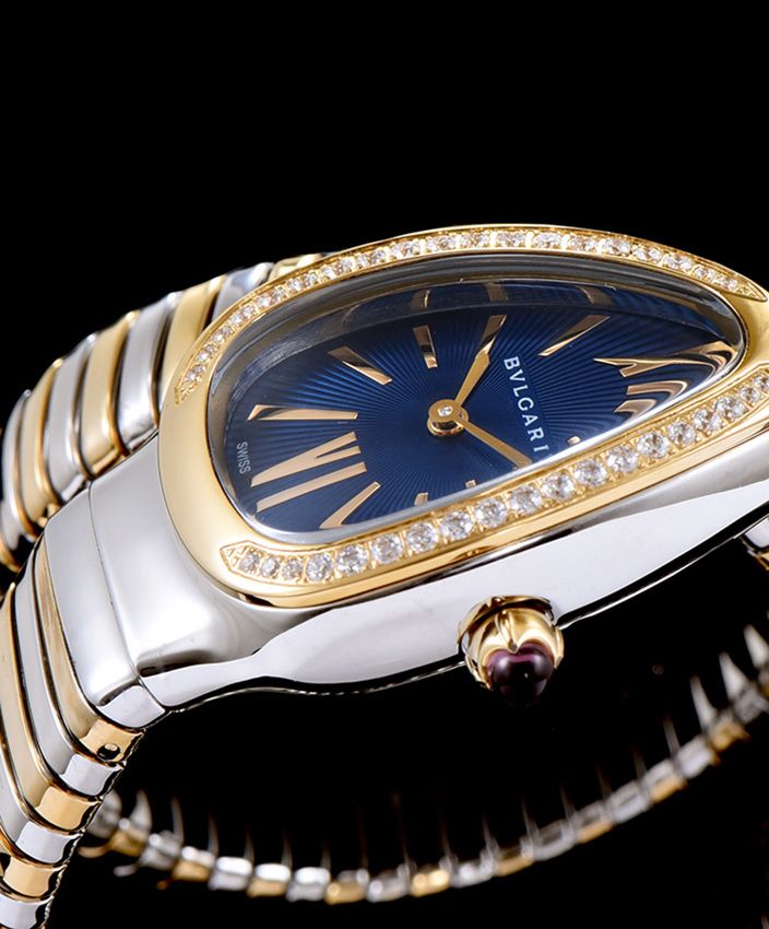 Bvl.gar 18-carat gold and steel watch Blue