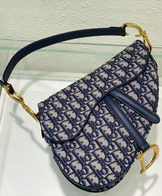 Di.ar Saddle Bag, Luxury Shoulder Bag, Dark Blue Di.ar Bag, Di.ar Oblique Jacquard Bag