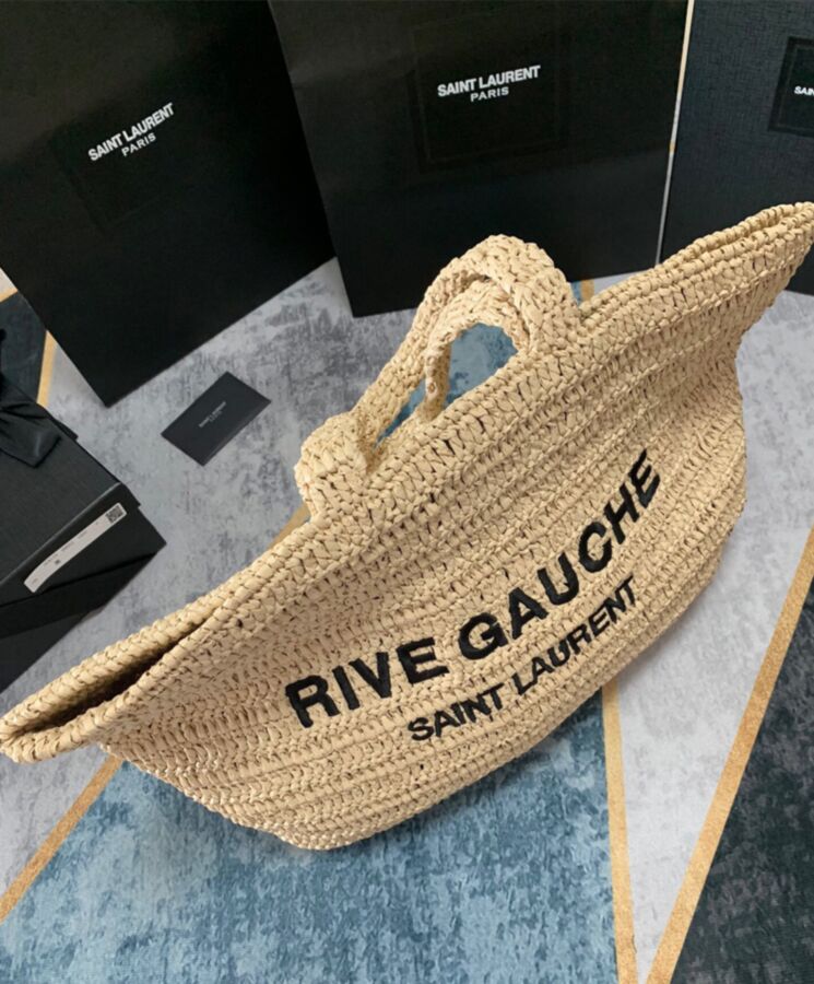 Saint.Lau.rent Rive Gauche Supple Tote Bag In Raffia Crochet Apricot