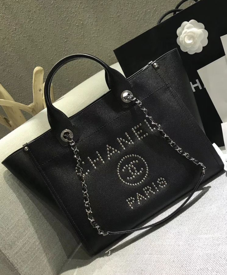 Cha.nel Tote Bag, Cha.nel A57067, Black Cha.nel Bag, Caviar Skin Bag.