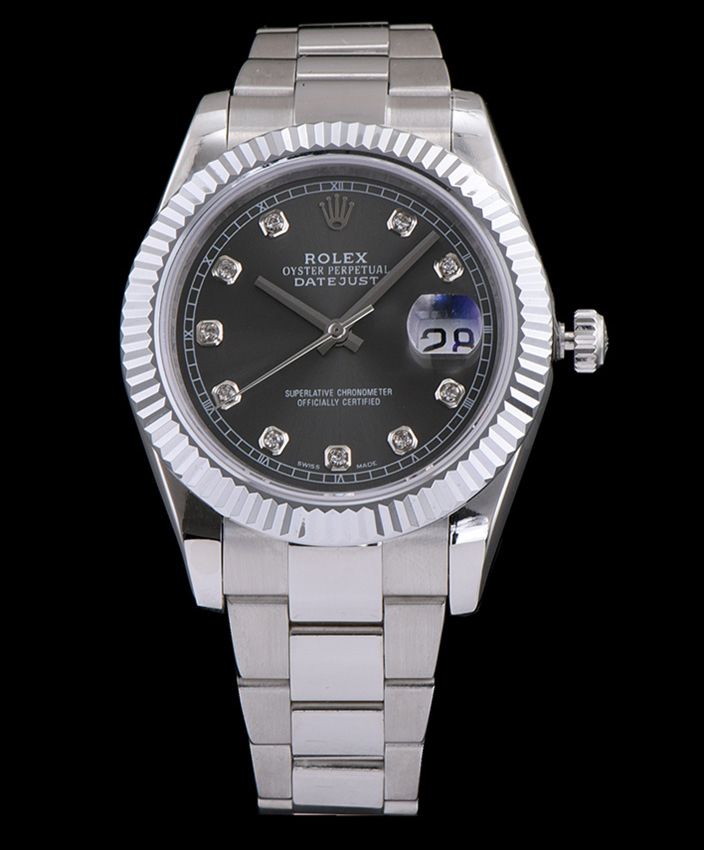 Ro.le.x Men s Stainless Steel Mid size Datejust Watches Black