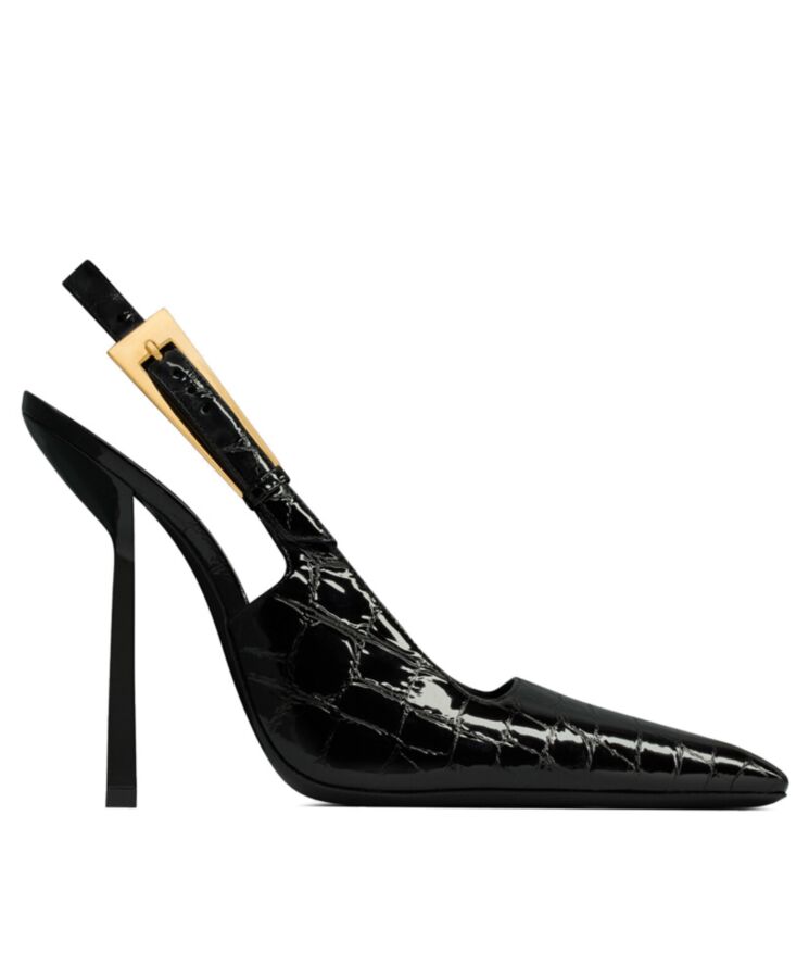 Saint.Lau.rent Women’s Lee Slingback Pumps In Crocodile-Embossed Leather Black