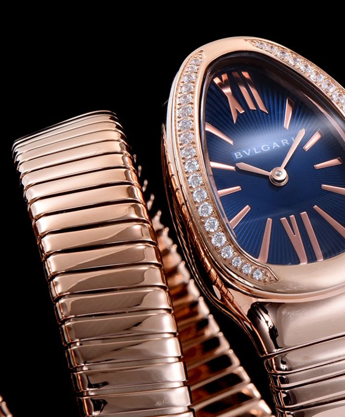 Bvl.gar Rose-gold Stainless Steel Diamond Watch Blue