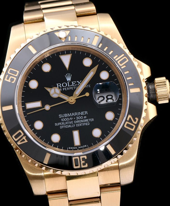 Ro.le.x Gold Submariner Watch Black