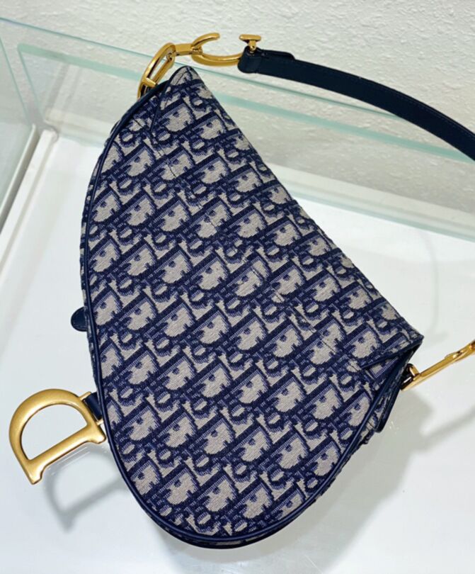 Di.ar Saddle Bag, Luxury Shoulder Bag, Dark Blue Di.ar Bag, Di.ar Oblique Jacquard Bag