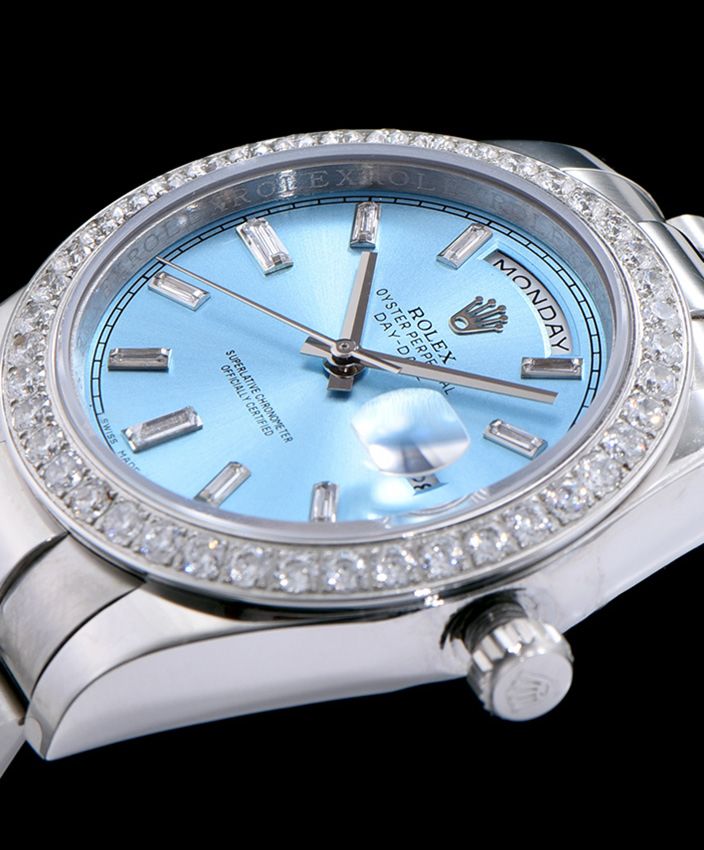 Ro.le.x Stainless Steel President Watch With Diamond Blue