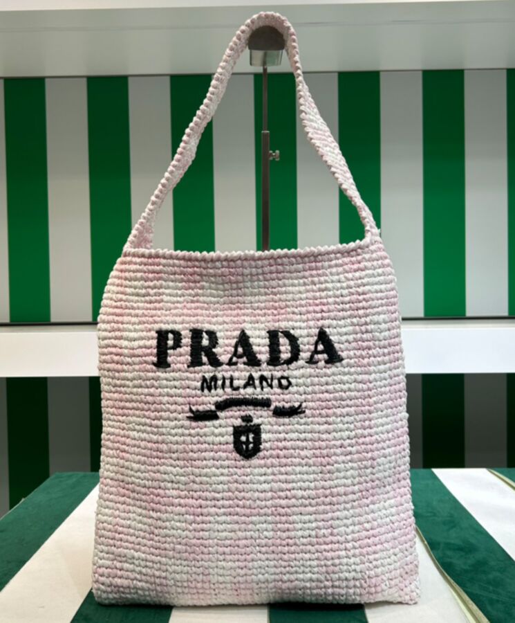 Pra.-da Crochet Tote Bag 1BC182 Pink