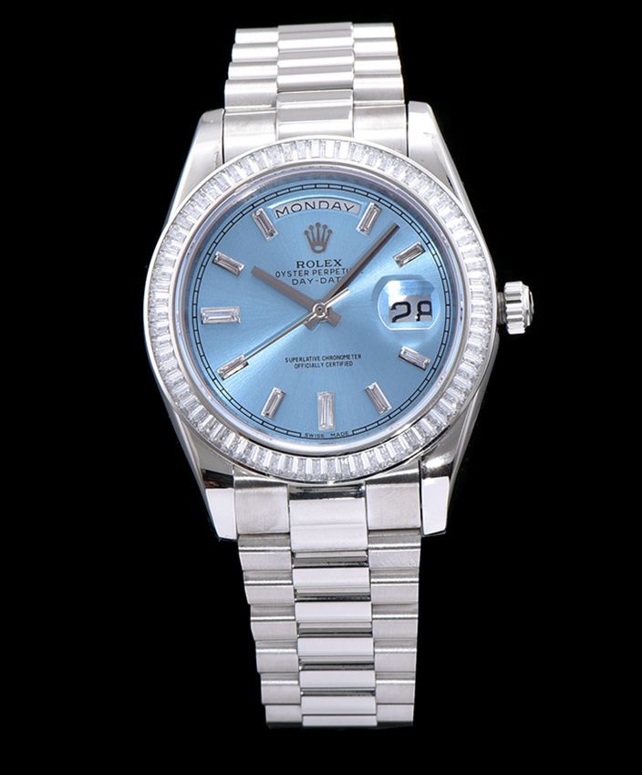 Ro.le.x Men s Stainless Steel Watch With Diamond Blue