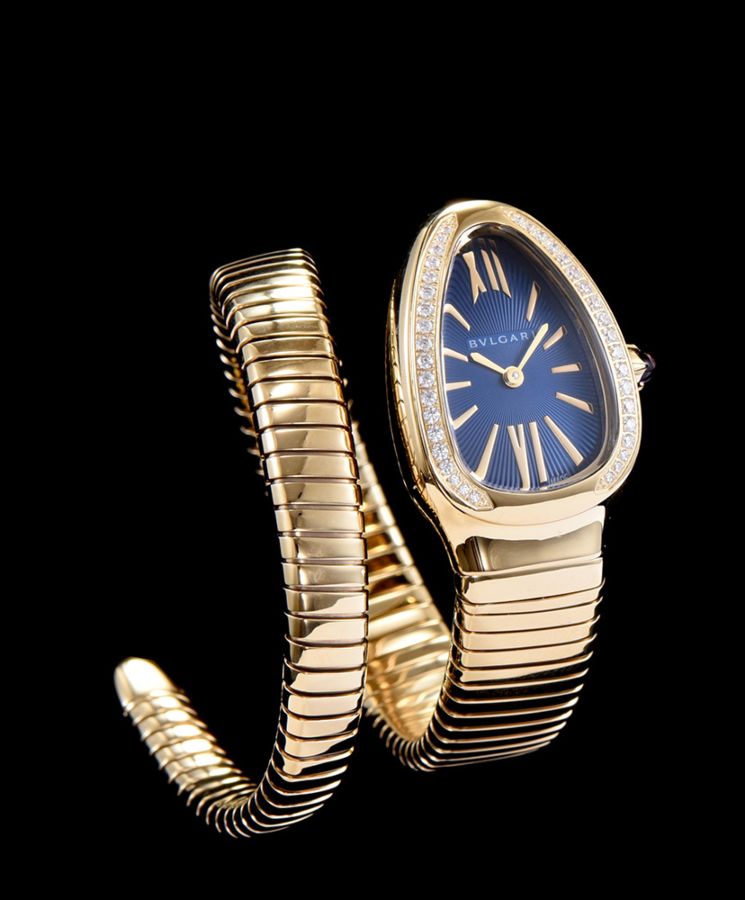 Bvl.gar 18ct gold and diamond watch Blue