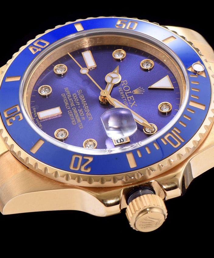 Ro.le.x Ceramic Submariner Watch Full Gold Blue