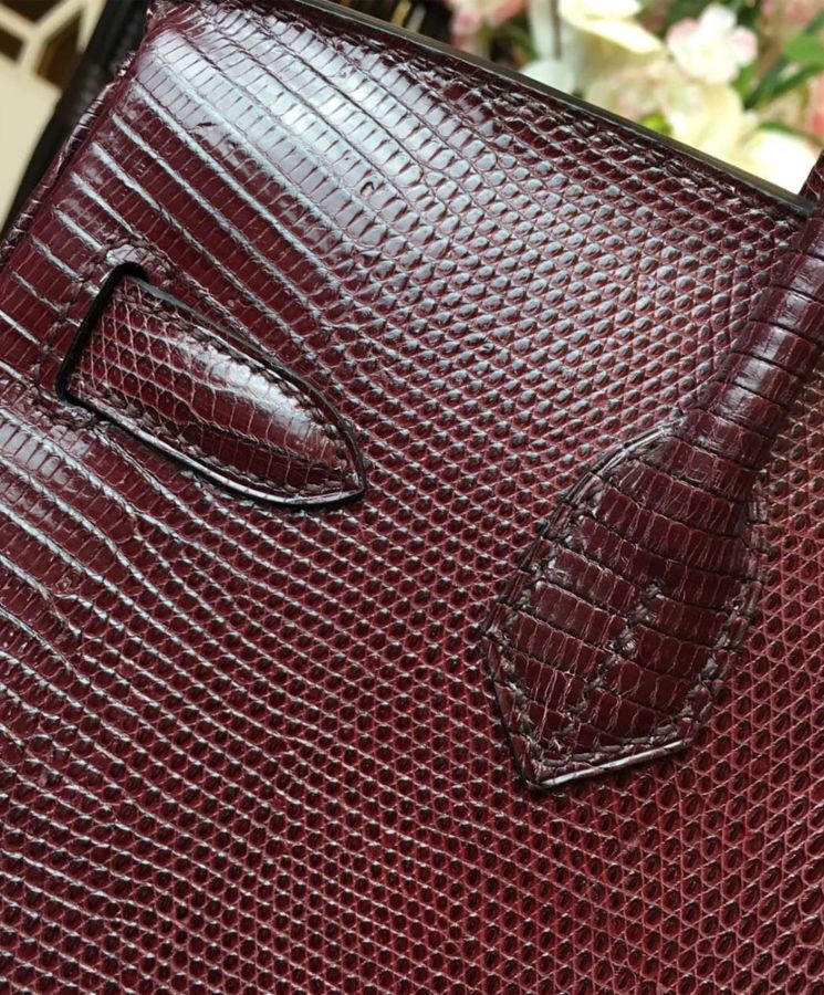 Her..mes Birkin 30 Rouge Exotic Lizard Bag